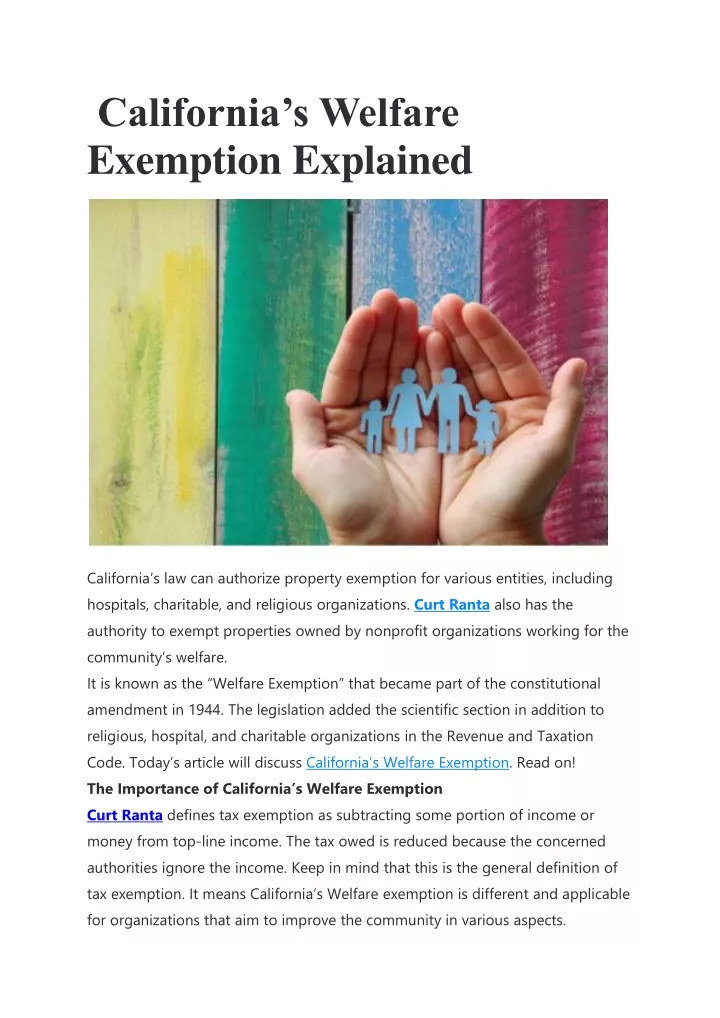 california s welfare exemption explained