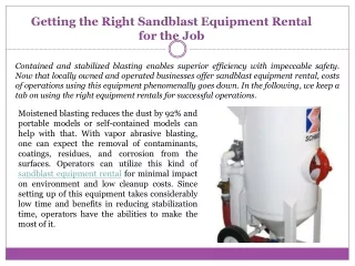 Getting the Right Sandblast Equipment Rental for the Job