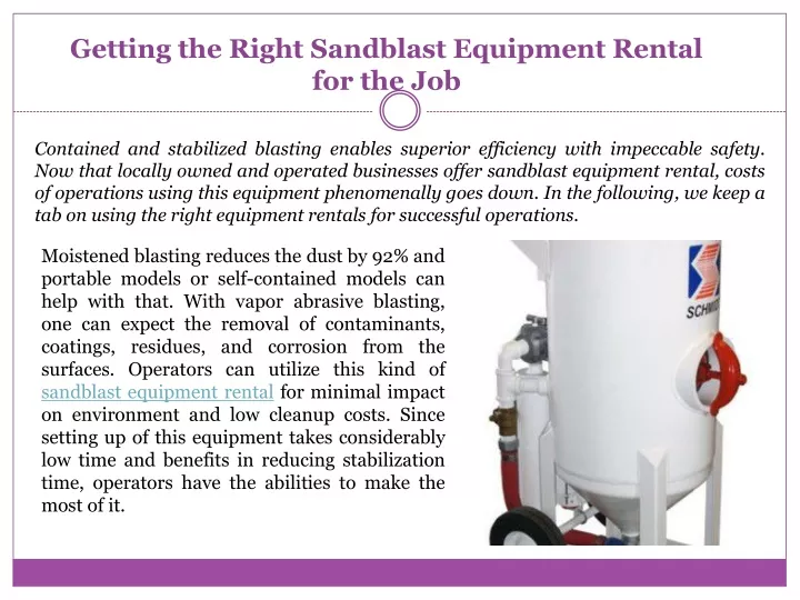 getting the right sandblast equipment rental for the job
