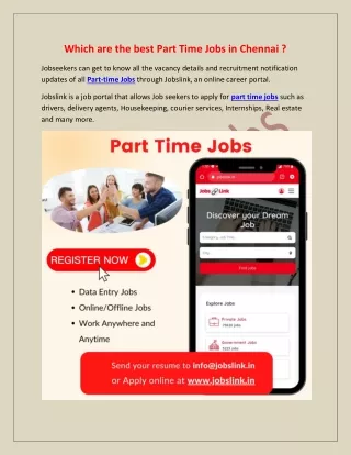 Which are the best Part Time Jobs in Chennai