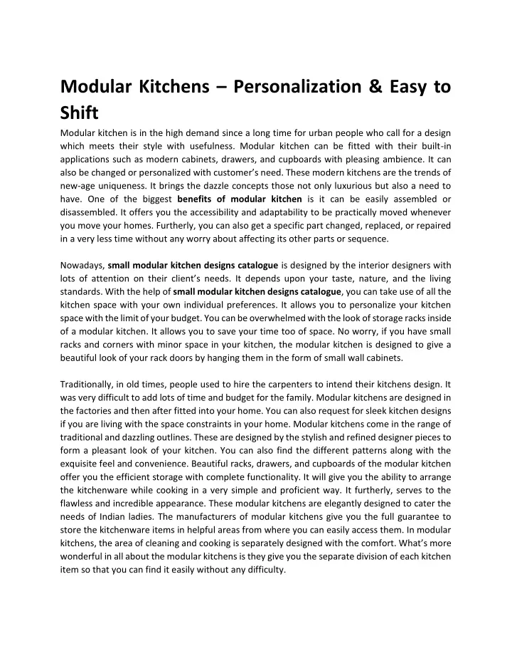 modular kitchens personalization easy to shift