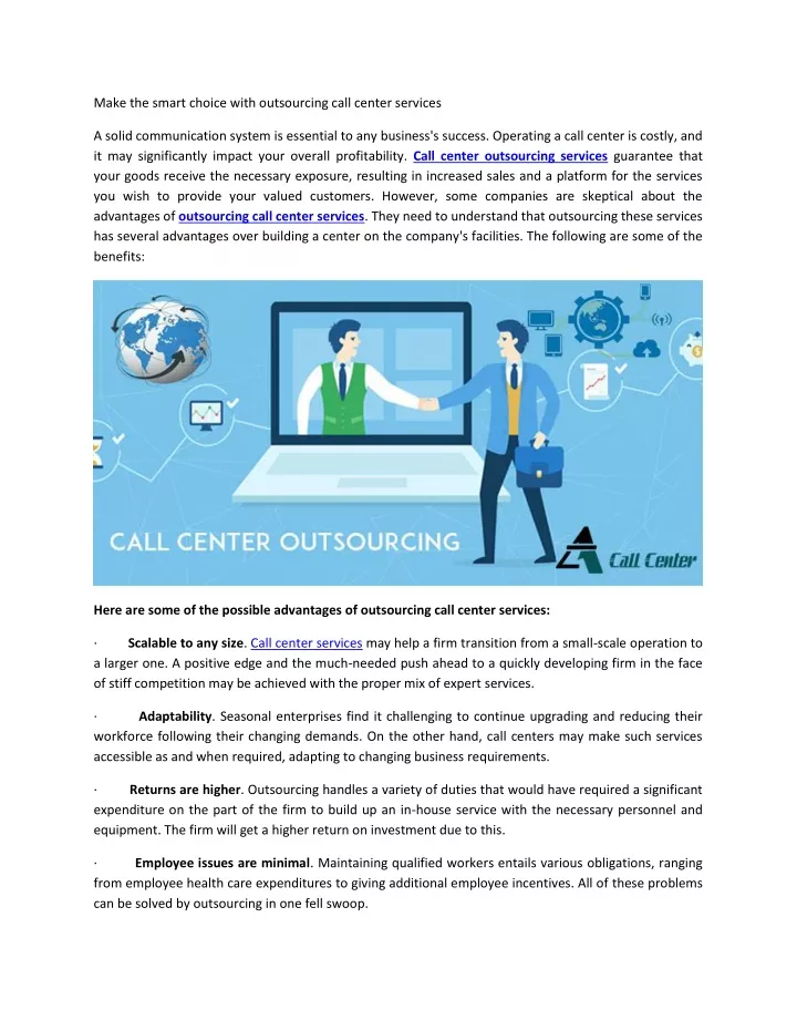 make the smart choice with outsourcing call