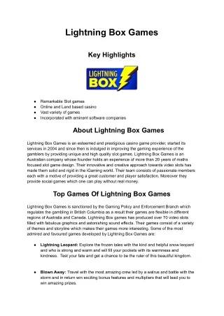 Casino Game Provider - Lightning Box Games