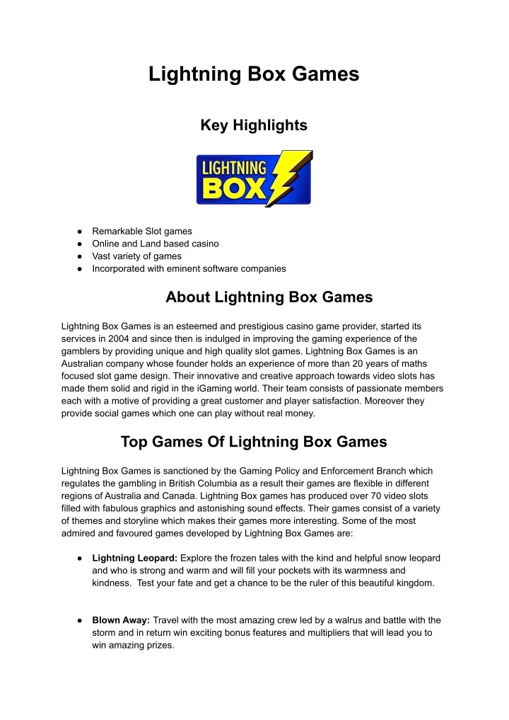 lightning box games