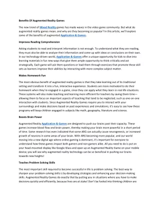benefits of augmented reality games