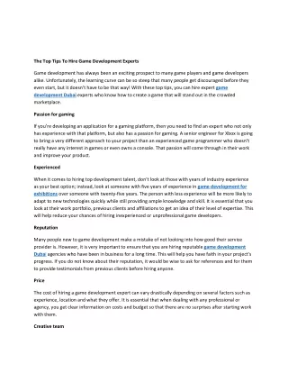 the top tips to hire game development experts