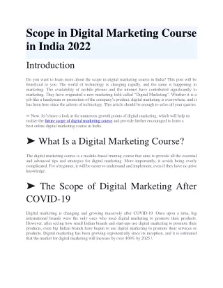 scope in digital marketing course in india 2022