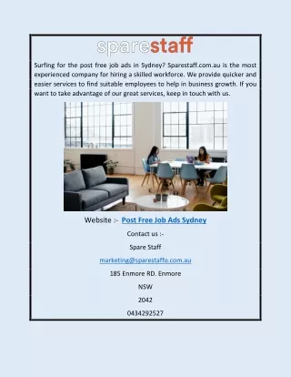 Post Free Job Ads Sydney | Sparestaff.com.au