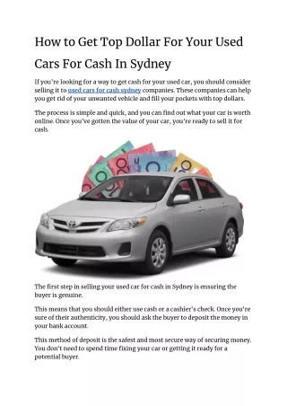 How to Get Top Dollar For Your Used Cars For Cash In Sydney (1)