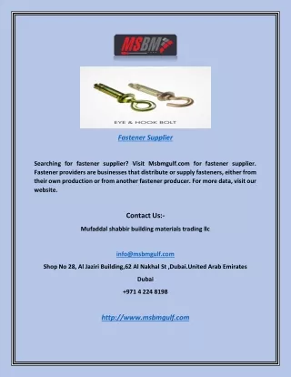 Fastener Supplier | Msbmgulf.com