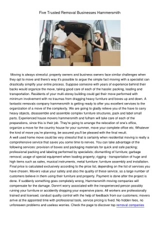 five trusted removal businesses hammersmith