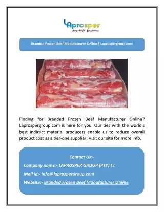 Branded Frozen Beef Manufacturer Online | Laprospergroup.com