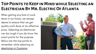Top Points to Keep in Mind while Selecting an Electrician by Mr. Electric Of Atlanta