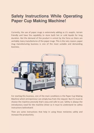 Safety Instructions While Operating Paper Cup Making Machine