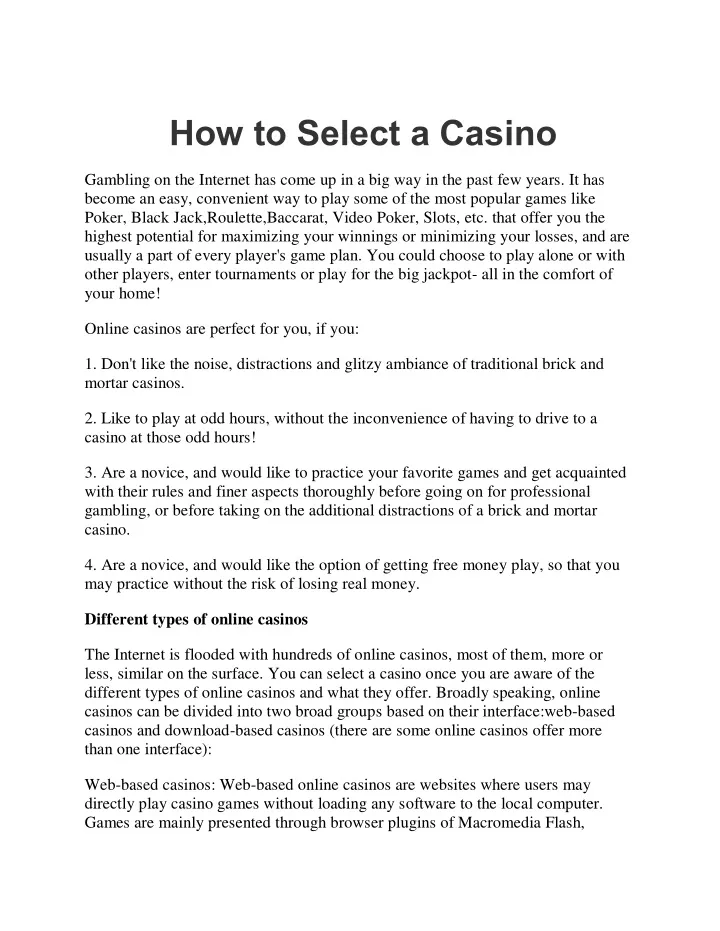 how to select a casino