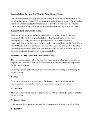 reasons behind the growth of algae in water