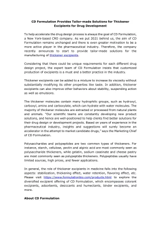 cd formulation provides tailor made solutions