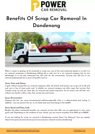 Benefits Of Scrap Car Removal In Dandenong