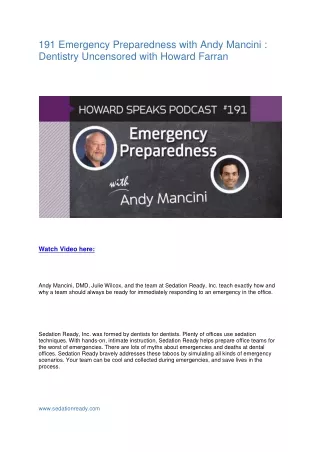 191 Emergency Preparedness with Dr. Andy Mancini  Dentistry Uncensored with Howard Farran