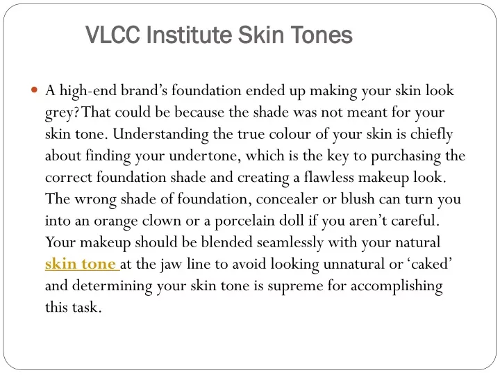 vlcc institute skin tones