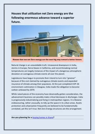 houses that utilization net zero energy