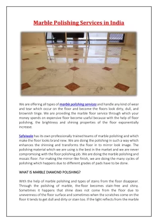 Best Marble Polishing Services in India - safaiwale