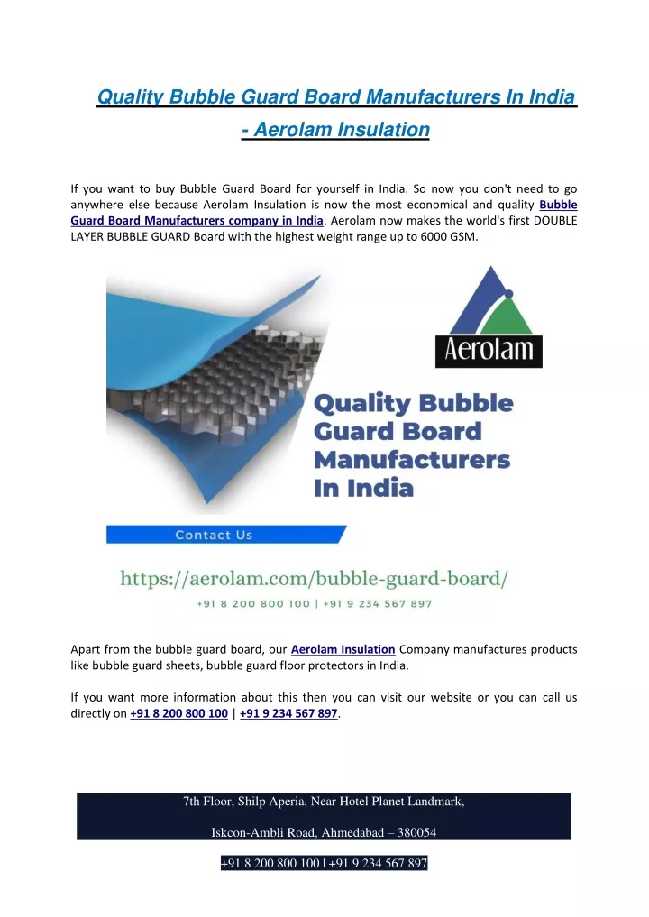 quality bubble guard board manufacturers in india