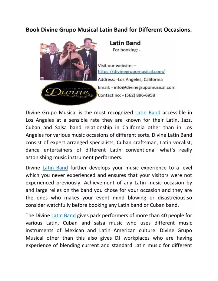 book divine grupo musical latin band