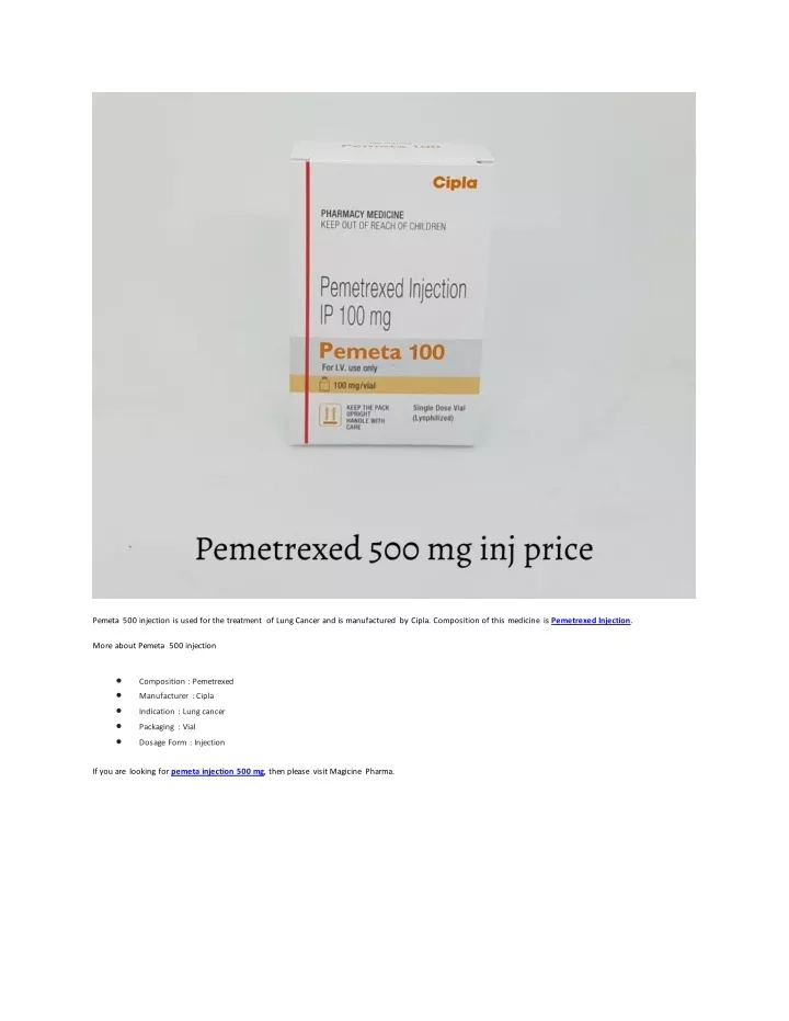 pemeta 500 injection is used for the treatment