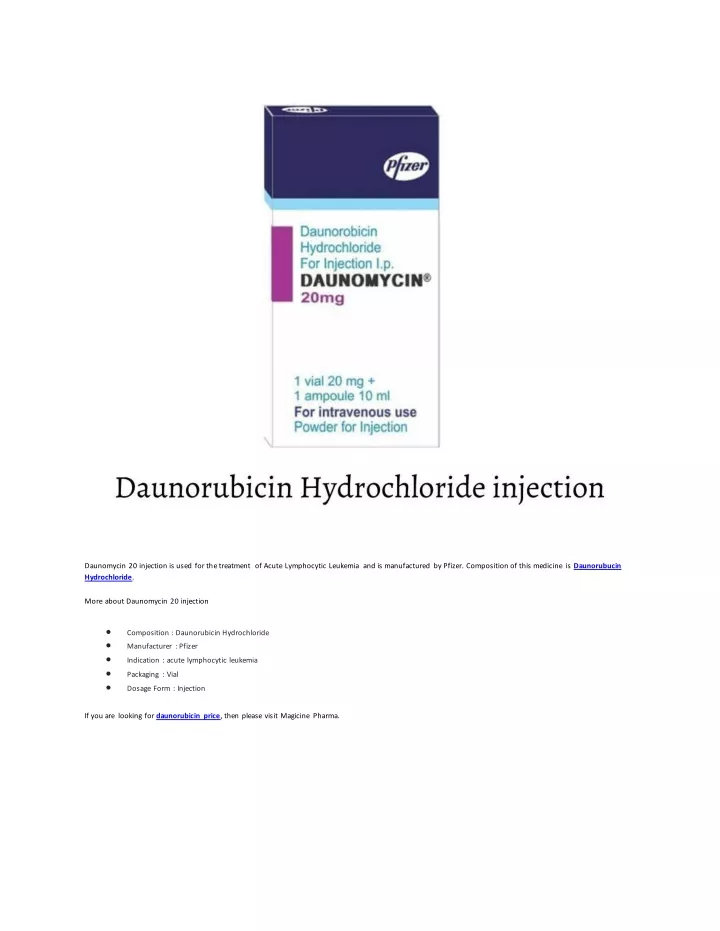 daunomycin 20 injection is used for the treatment
