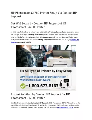HP Photosmart C4780 Printer Setup Via Contact HP Support-converted