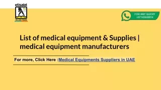 List of medical equipment & Supplies | medical equipment manufacturers