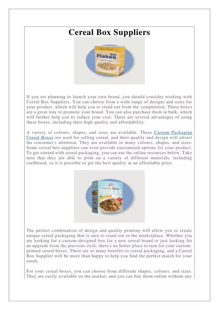cereal box suppliers