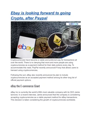Ebay is looking forward to going Crypto, after Paypal