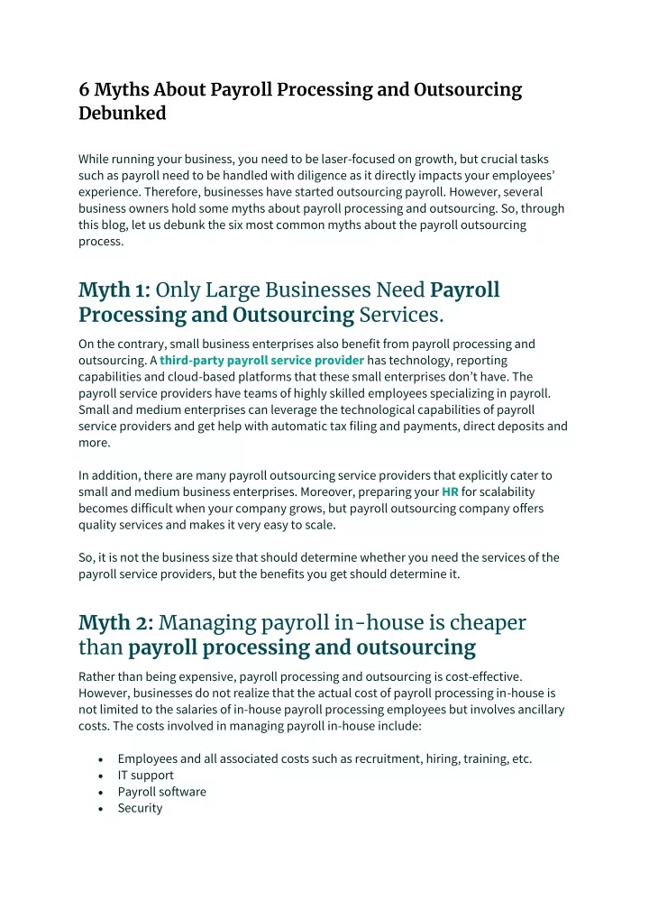 6 myths about payroll processing and outsourcing