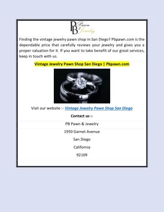 Vintage Jewelry Pawn Shop San Diego  Pbpawn.com