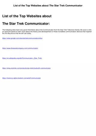 List of the Top Websites about The Star Trek Communicator