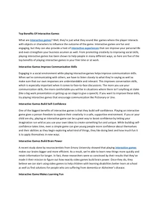 top benefits of interactive games