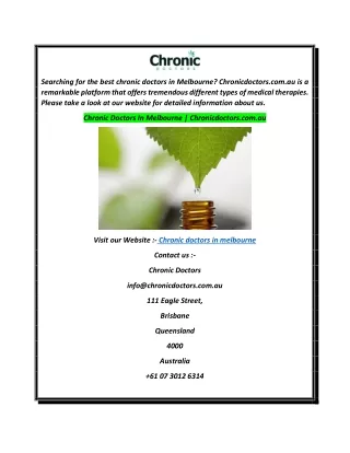 Chronic Doctors In Melbourne  Chronicdoctors.com.au
