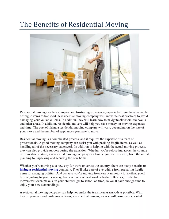 the benefits of residential moving