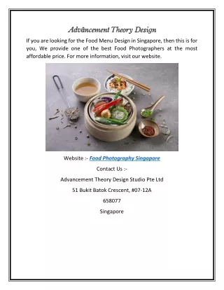 Food Photography Singapore | Advancement Theory