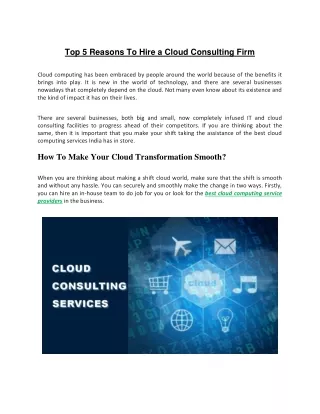 Top 5 Reasons To Hire a Cloud Consulting Firm