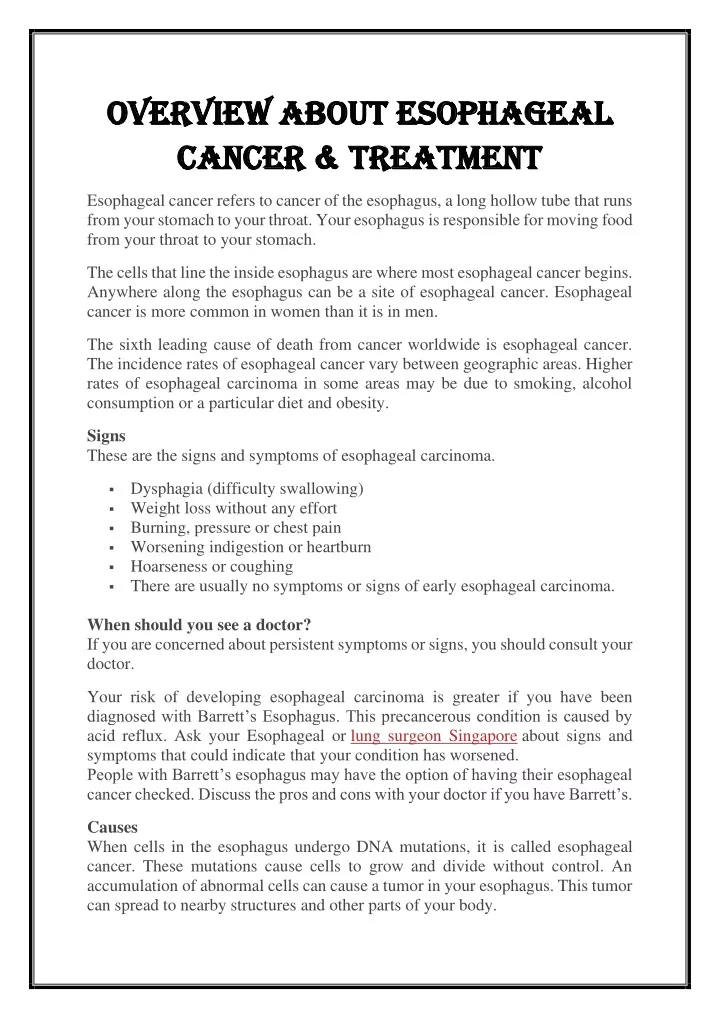 overview about esophageal overview about