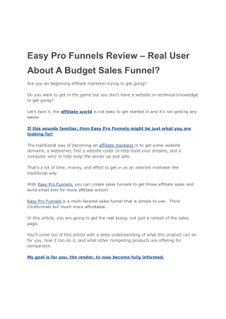 easy pro funnels review real user about a budget