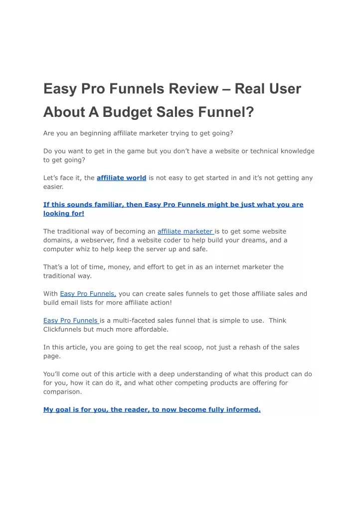 easy pro funnels review real user about a budget