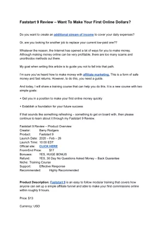 faststart 9 review want to make your first online