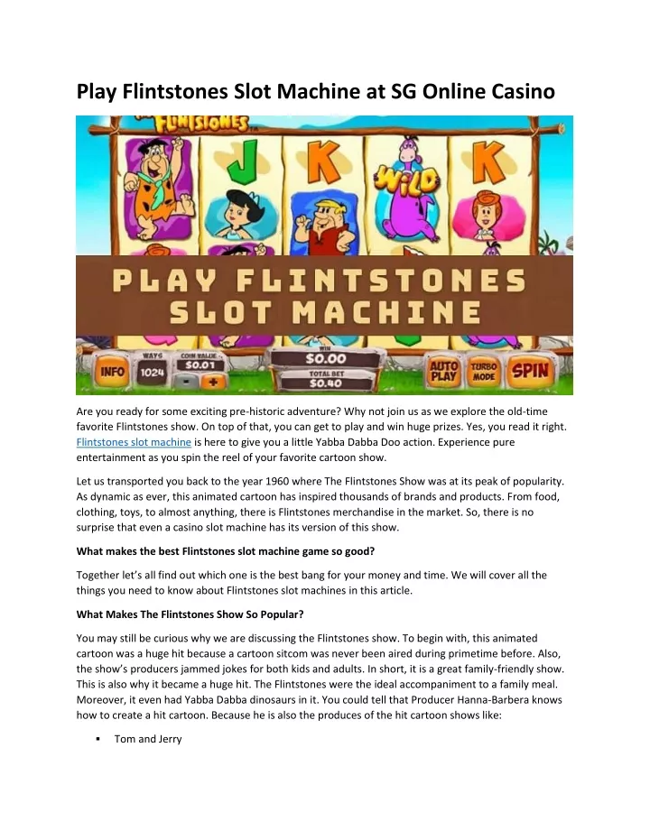 play flintstones slot machine at sg online casino