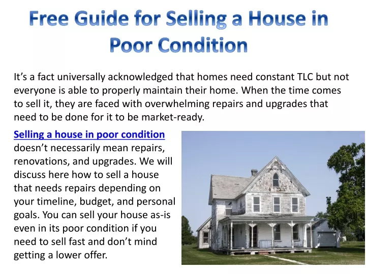 free guide for selling a house in poor condition