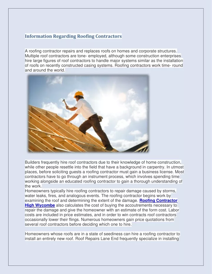 information regarding roofing contractors