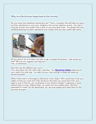 why are electricians important in our society